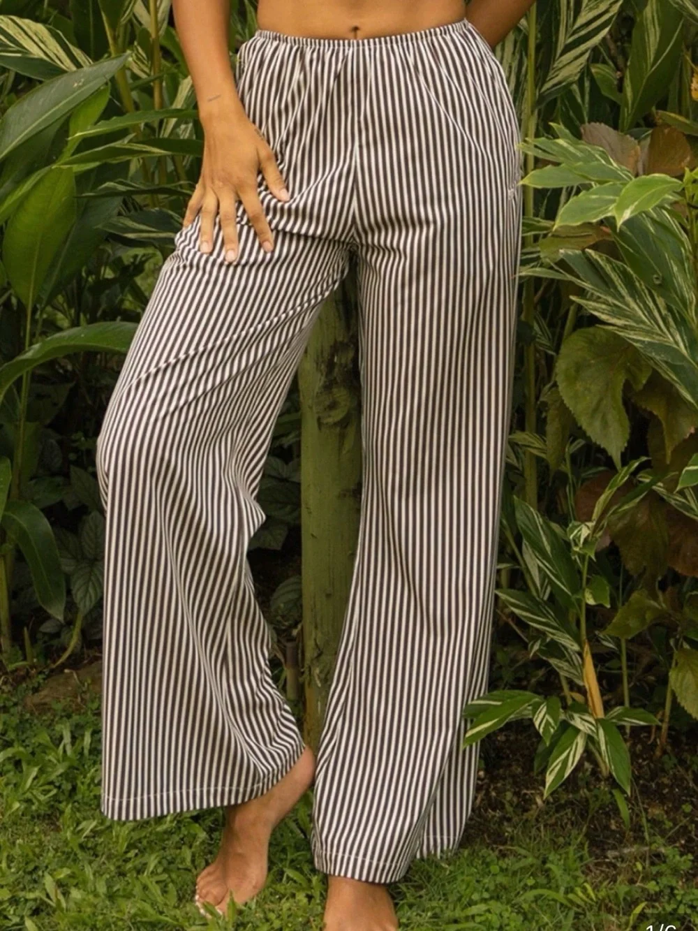 Albion Slip On Trouser, Cream Cocoa Stripe Size Small NWT